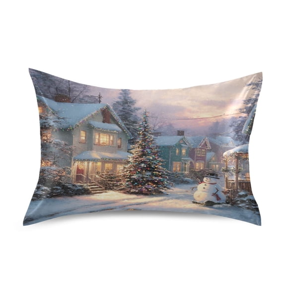 Satin Pillowcase Envelope Closure Pillow Cover Wrinkle-Resistant & Vibrant Print Magical Snow-covered Village