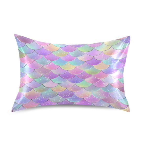 Satin Pillowcase Envelope Closure Pillow Cover Wrinkle-Resistant & Vibrant Print Mermaid Scale Pattern