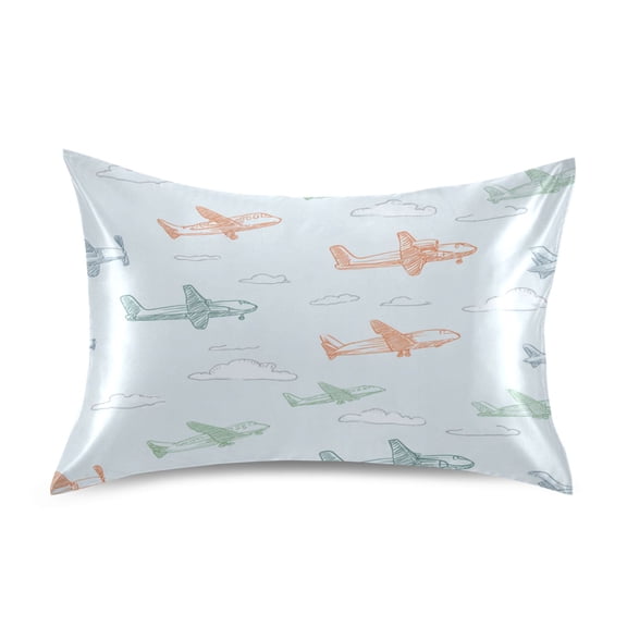 Satin Pillowcase Envelope Closure Pillow Cover Wrinkle-Resistant & Vibrant Print Pastel Doodle Airplanes