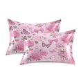 thumbnail image 1 of Satin Pillowcase Envelope Closure Pillow Cover Wrinkle-Resistant & Vibrant Print Pink Roses and Butterflies, 1 of 7