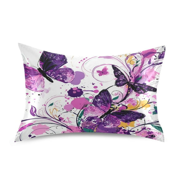Satin Pillowcase Envelope Closure Pillow Cover Wrinkle-Resistant & Vibrant Print Purple Butterfly