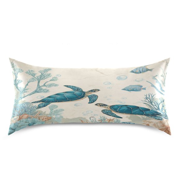 Satin Pillowcase Envelope Closure Pillow Cover Wrinkle-Resistant & Vibrant Print Underwater Scene Featuring