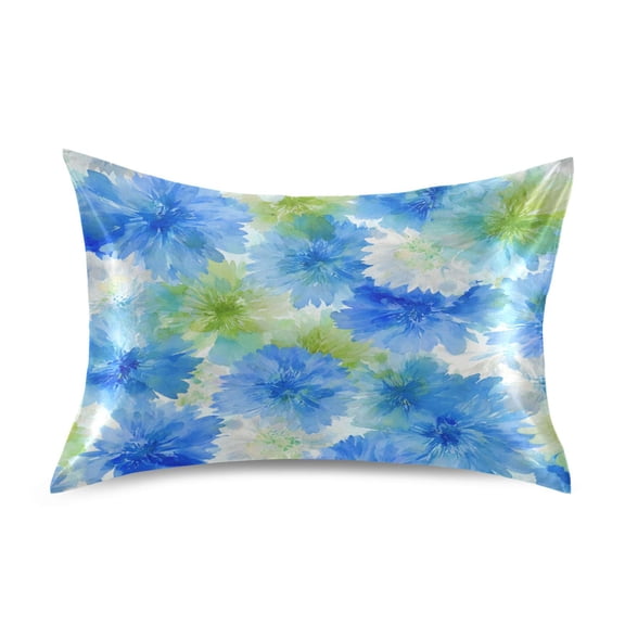 Satin Pillowcase Envelope Closure Pillow Cover Wrinkle-Resistant & Vibrant Print Watercolor Blue Cornflowers