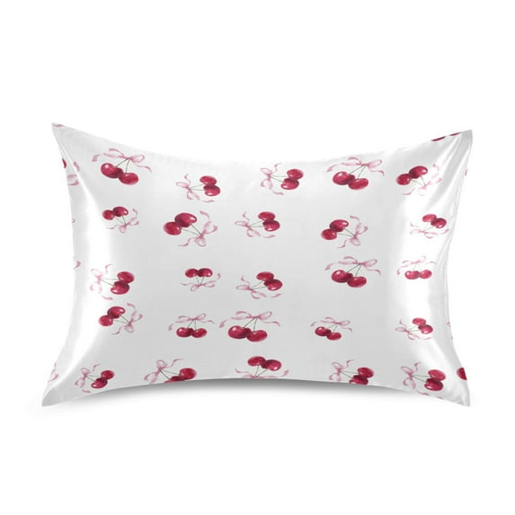 Satin Pillowcase Envelope Closure Pillow Cover Wrinkle-Resistant & Vibrant Print Watercolor Cherries Pattern