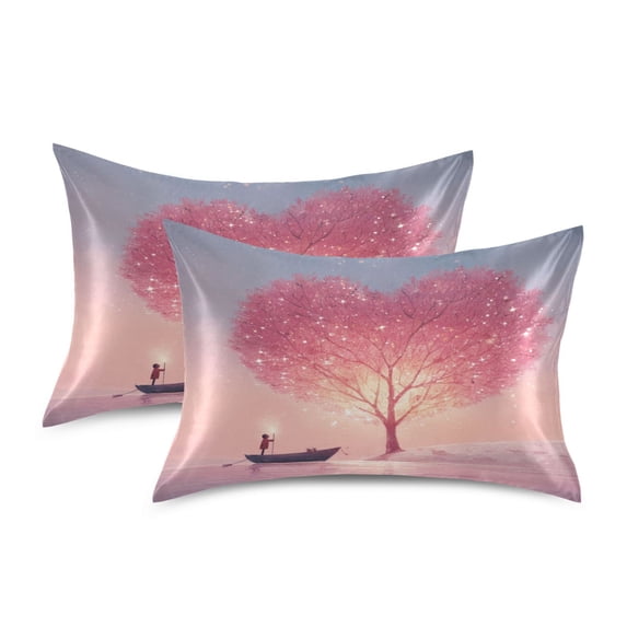 Satin Pillowcase Envelope Closure Pillow Cover Wrinkle-Resistant & Vibrant Print Whimsical Heart-shaped Tree