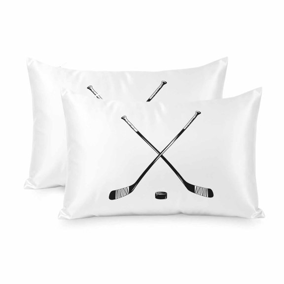 Satin Pillowcase for Hair and Skin King Size 2 Pack Hockey Player Satin Pillow Case Soft Breathable Cool Silk Sports Ground White Pillowcases with Hidden Zipper Throw Pillow Covers 20x36 Inch