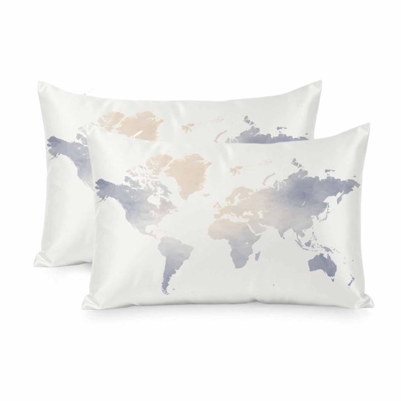 Satin Pillowcase for Hair and Skin King Size 2 Pack Maps Of The World Satin Pillow Case Soft Breathable Cool Silk Earth Tourism Pillowcases with Hidden Zipper Throw Pillow Covers 20x36 Inch