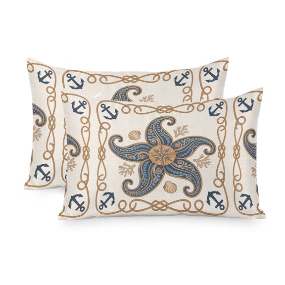 Satin Pillowcase for Hair and Skin King Size 2 Pack Nautical Starfish Satin Pillow Case Soft Cool Silk Coastal Shell Coral Anchor Rope Pillowcases with Hidden Zipper Throw Pillow Covers 20x36 Inch