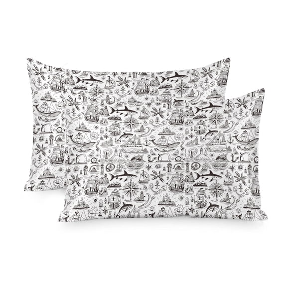 Satin Pillowcase for Hair and Skin King Size 2 Pack Navigation Anchor Sailboat Satin Pillow Case Soft Cool Silk Ocean Compass Map Pillowcases with Hidden Zipper Throw Pillow Covers 20x36 Inch