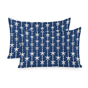 Satin Pillowcase for Hair and Skin King Size 2 Pack Ocean Starfish Satin Pillow Case Soft Cool Silk Shell Conch Navy Blue Stripes Pillowcases with Hidden Zipper Throw Pillow Covers 20x36 Inch