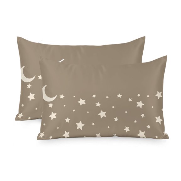 Satin Pillowcase for Hair and Skin King Size 2 Pack Stars Moon Satin Pillow Case Soft Breathable Cool Silk Starry Night Khaki Pillowcases with Hidden Zipper Throw Pillow Covers 20x36 Inch