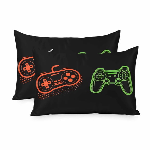 Satin Pillowcase for Hair and Skin King Size 2 Pack Video Games Satin Pillow Case Soft Breathable Cool Silk Retro Gaming Playing Gamer Pillowcases with Hidden Zipper Throw Pillow Covers 20x36 Inch