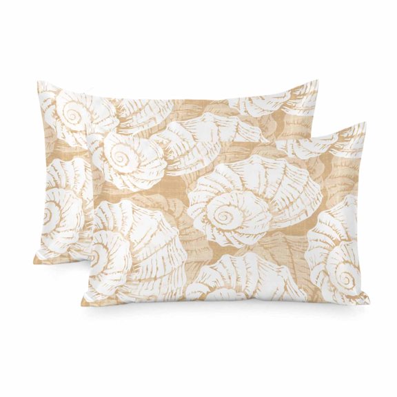 Satin Pillowcase for Hair and Skin Queen Size 2 Pack Beige Coastal Shells Satin Pillow Case Soft Cool Silk Ocean Conch Marine Life Pillowcases with Hidden Zipper Throw Pillow Covers 20x30 Inch