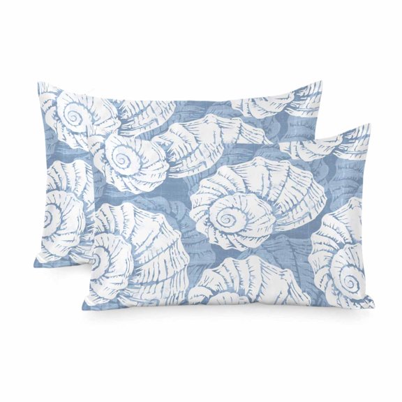 Satin Pillowcase for Hair and Skin Queen Size 2 Pack Blue Coastal Shells Satin Pillow Case Soft Cool Silk Ocean Conch Marine Life Pillowcases with Hidden Zipper Throw Pillow Covers 20x30 Inch