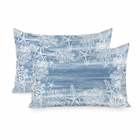 Satin Pillowcase for Hair and Skin Queen Size 2 Pack Blue Coral Starfish Satin Pillow Case Soft Cool Silk Summer Ocean Beach Shell Pillowcases with Hidden Zipper Throw Pillow Covers 20x30 Inch