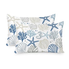 Satin Pillowcase for Hair and Skin Queen Size 2 Pack Blue Starfish Satin Pillow Case Soft Breathable Cool Silk Shell Coral Marine Life Pillowcases with Hidden Zipper Throw Pillow Covers 20x30 Inch