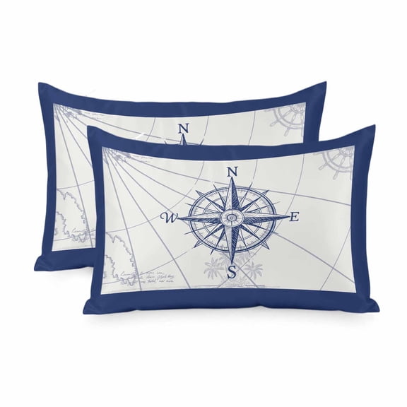 Satin Pillowcase for Hair and Skin Queen Size 2 Pack Compass Satin Pillow Case Soft Breathable Cool Silk Blue Ocean Navigation Map Pillowcases with Hidden Zipper Throw Pillow Covers 20x30 Inch