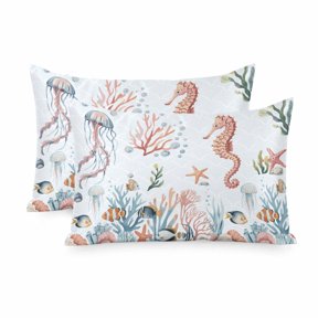 Satin Pillowcase for Hair and Skin Queen Size 2 Pack Hippocampus Coral Starfish Satin Pillow Case Soft Cool Silk Shell Ocean Marine Life Pillowcases with Hidden Zipper Throw Pillow Covers 20x30 Inch