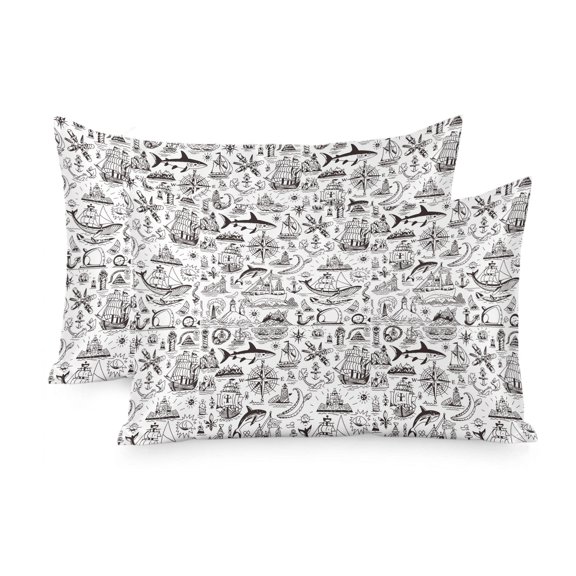 Satin Pillowcase for Hair and Skin Queen Size 2 Pack Navigation Anchor Sailboat Satin Pillow Case Soft Cool Silk Ocean Compass Map Pillowcases with Hidden Zipper Throw Pillow Covers 20x30 Inch