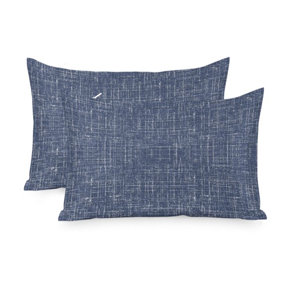Satin Pillowcase for Hair and Skin Queen Size 2 Pack Navy Blue Linen Fabric Satin Pillow Case Soft Breathable Cool Silk Pure Solid Color Pillowcases with Hidden Zipper Throw Pillow Covers 20x30 Inch