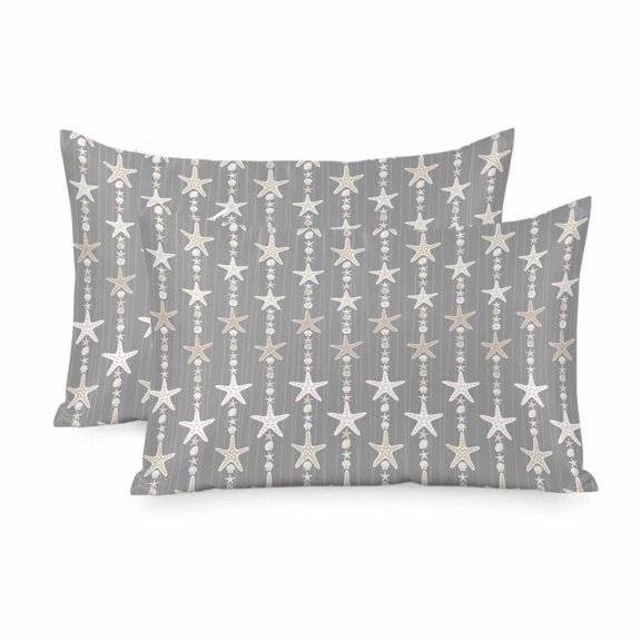 Satin Pillowcase for Hair and Skin Queen Size 2 Pack Ocean Starfish Satin Pillow Case Soft Breathable Cool Silk Shell Conch Grey Stripes Pillowcases with Hidden Zipper Throw Pillow Covers 20x30 Inch