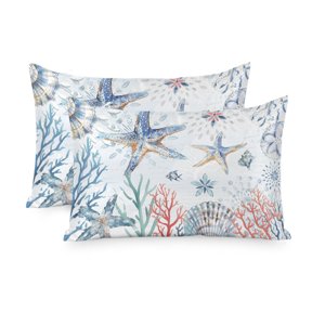 Satin Pillowcase for Hair and Skin Queen Size 2 Pack Starfish Satin Pillow Case Soft Breathable Cool Silk Shell Coral Fish Marine Life Pillowcases with Hidden Zipper Throw Pillow Covers 20x30 Inch