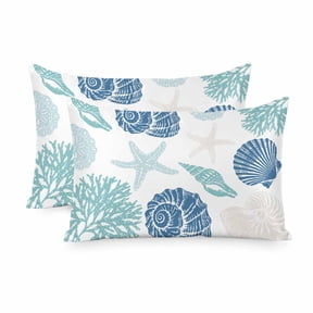 Satin Pillowcase for Hair and Skin Queen Size 2 Pack Teal Blue Marine Life Satin Pillow Case Soft Cool Silk Starfish Shell Conch Coral Pillowcases with Hidden Zipper Throw Pillow Covers 20x30 Inch