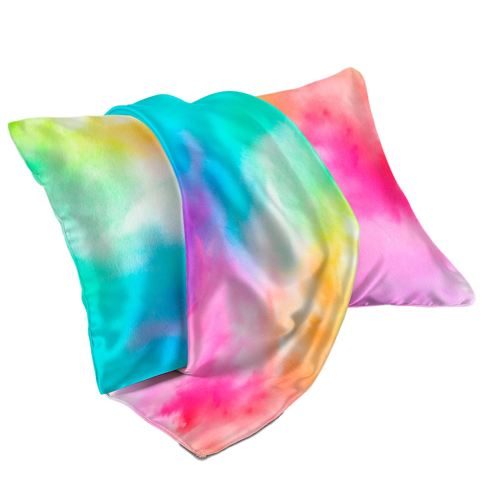 Satin Pillowcase For Hair And Skin Softer Than Mulberry Silk Pillow Cases 2 Pack  Fade Resistant Pillowcases With Zipper Standard Size Set Of 2 Rainbow Tie Dye