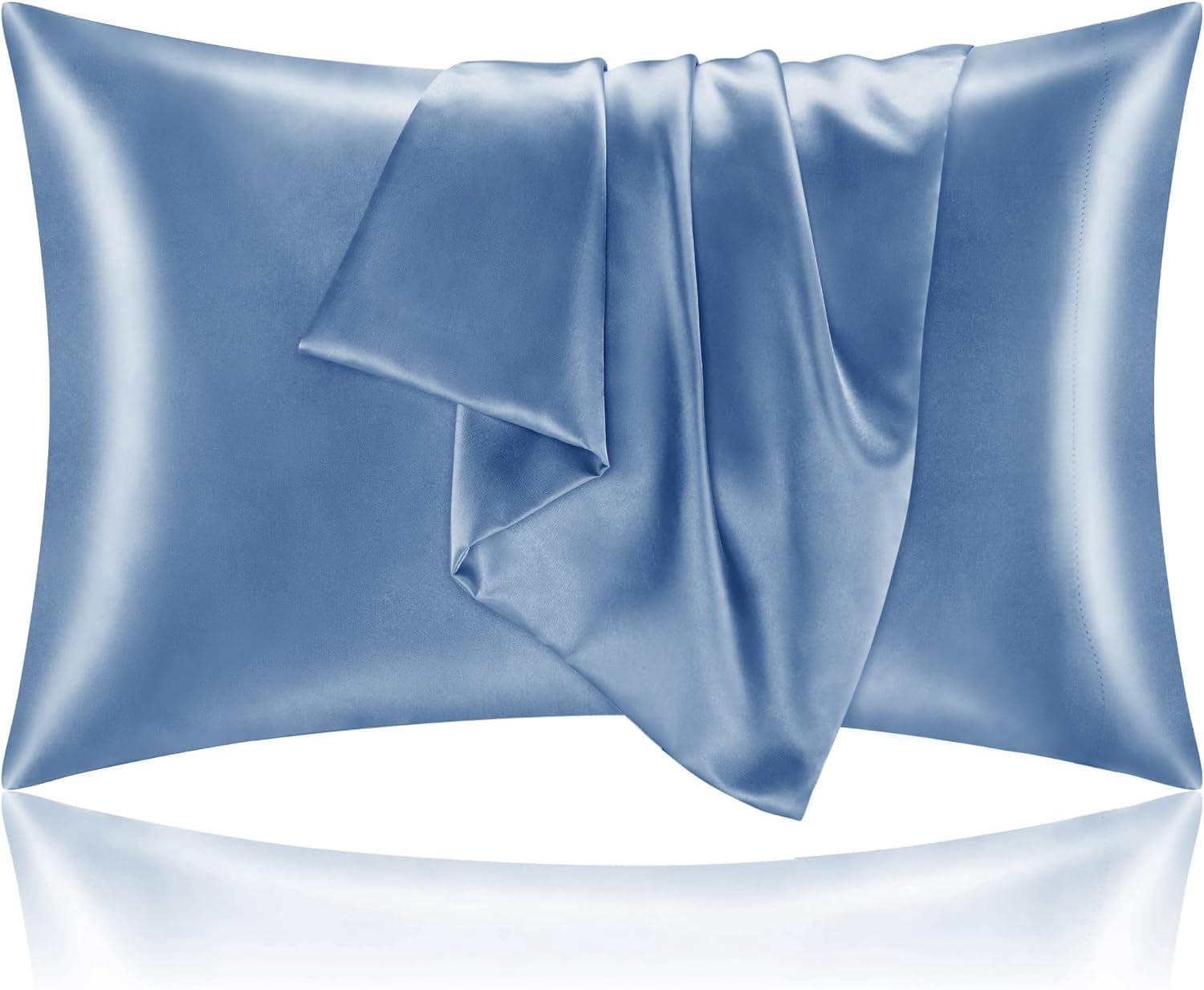 Satin Pillowcase for Hair and Skin, Super Soft and Cooling Similar to Silk Pillow Cases 2 Pack with Envelope Closure, Gift for Women Men(20"x26" Standard Size, Airy Blue)