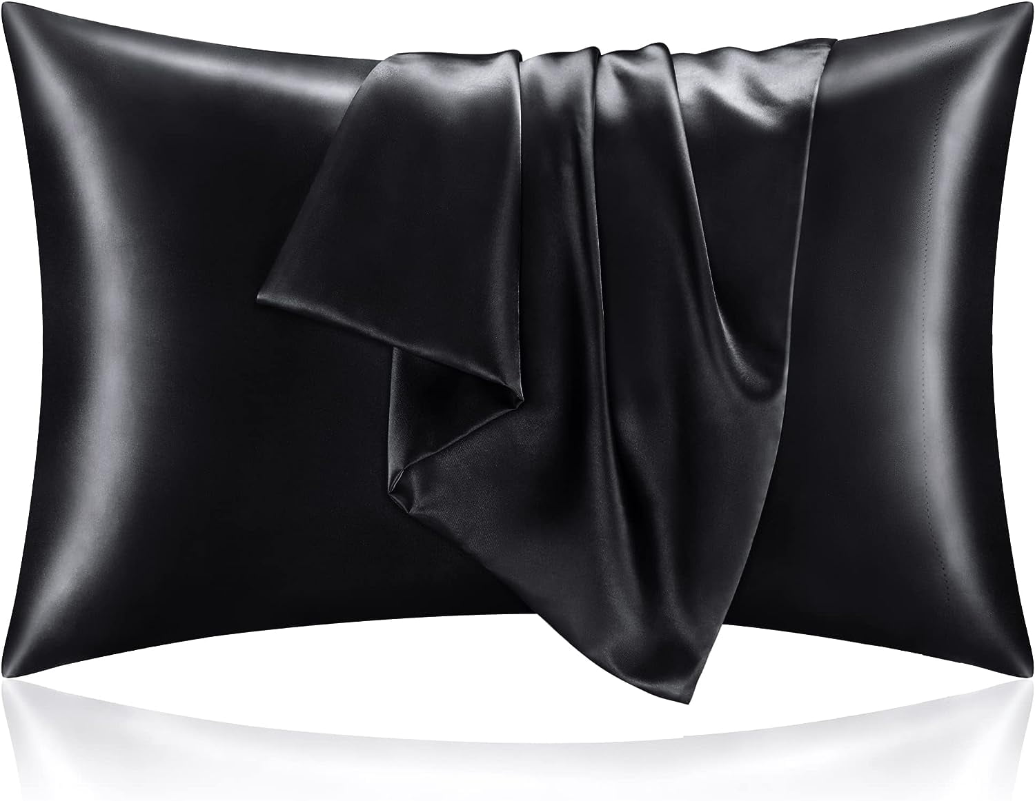 Satin Pillowcase for Hair and Skin, Super Soft and Cooling Similar to Silk Pillow Cases 2 Pack with Envelope Closure, Gift for Women Men(20"x30" Queen Size, Black)