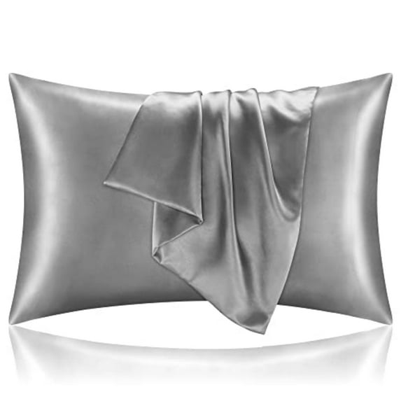 Satin Pillowcase for Hair and Skin, Super Soft and Cooling Similar to Silk Pillow Cases 2 Pack with Envelope Closure, Gift for Women Men, 20"x 30" Queen Size, Silver