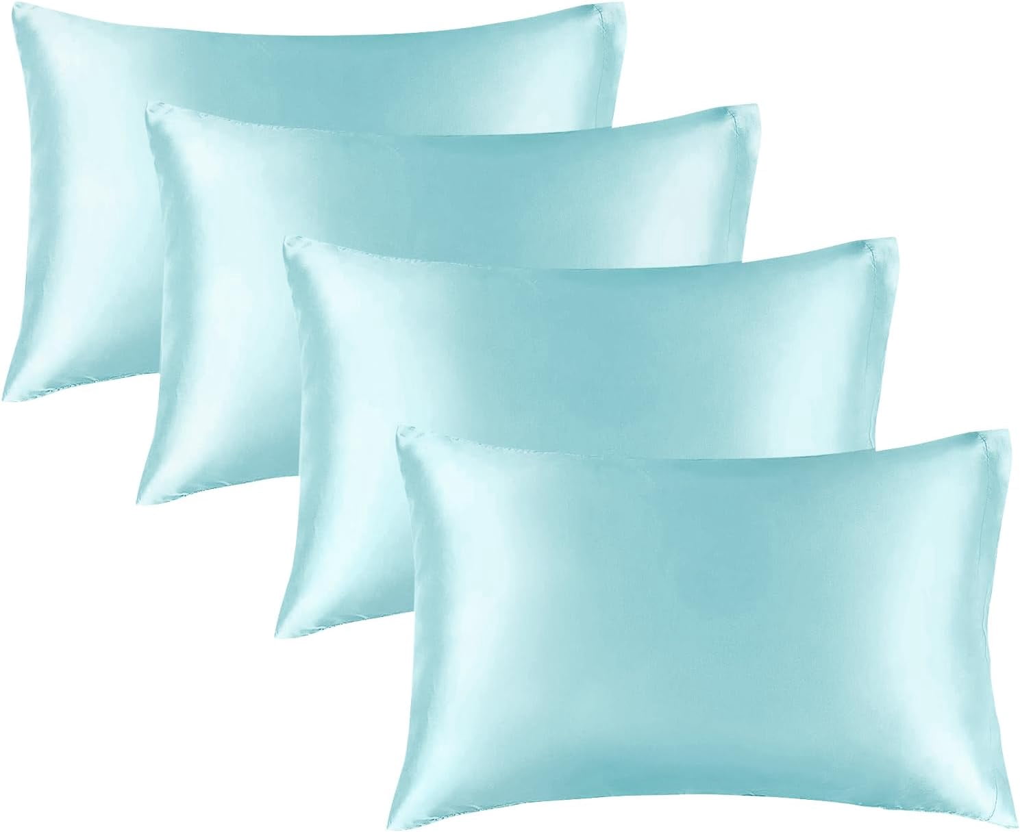 Satin Pillowcase for Hair and Skin, Super Soft Similar to Silk Pillow Cases 4 Pack with Envelope Closure, Cooling Pillowcases for Women Men (20"x30" Queen Size, Blue)