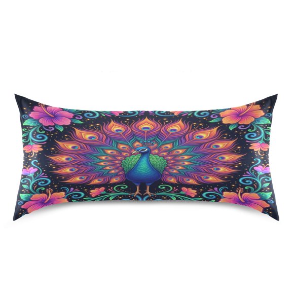 Satin Pillowcase Perfect for Hair and Skin Envelope Closure Machine Washable Peacock with Iridescent Tail King Size