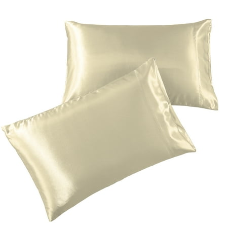 Satin Pillowcase Queen [2-Pack, Ivory] - Hotel Luxury Silky Pillow Cases for Hair and Skin - Extra Soft 1800 Double Brushed Microfiber Pillow Covers