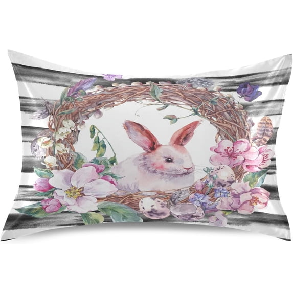 Satin Pillowcase, Satin Pillow Cases with Envelope Closure Standard Size 20x26 Inches for Hair and Skin - Easter Bunny and Flowers Home Decor