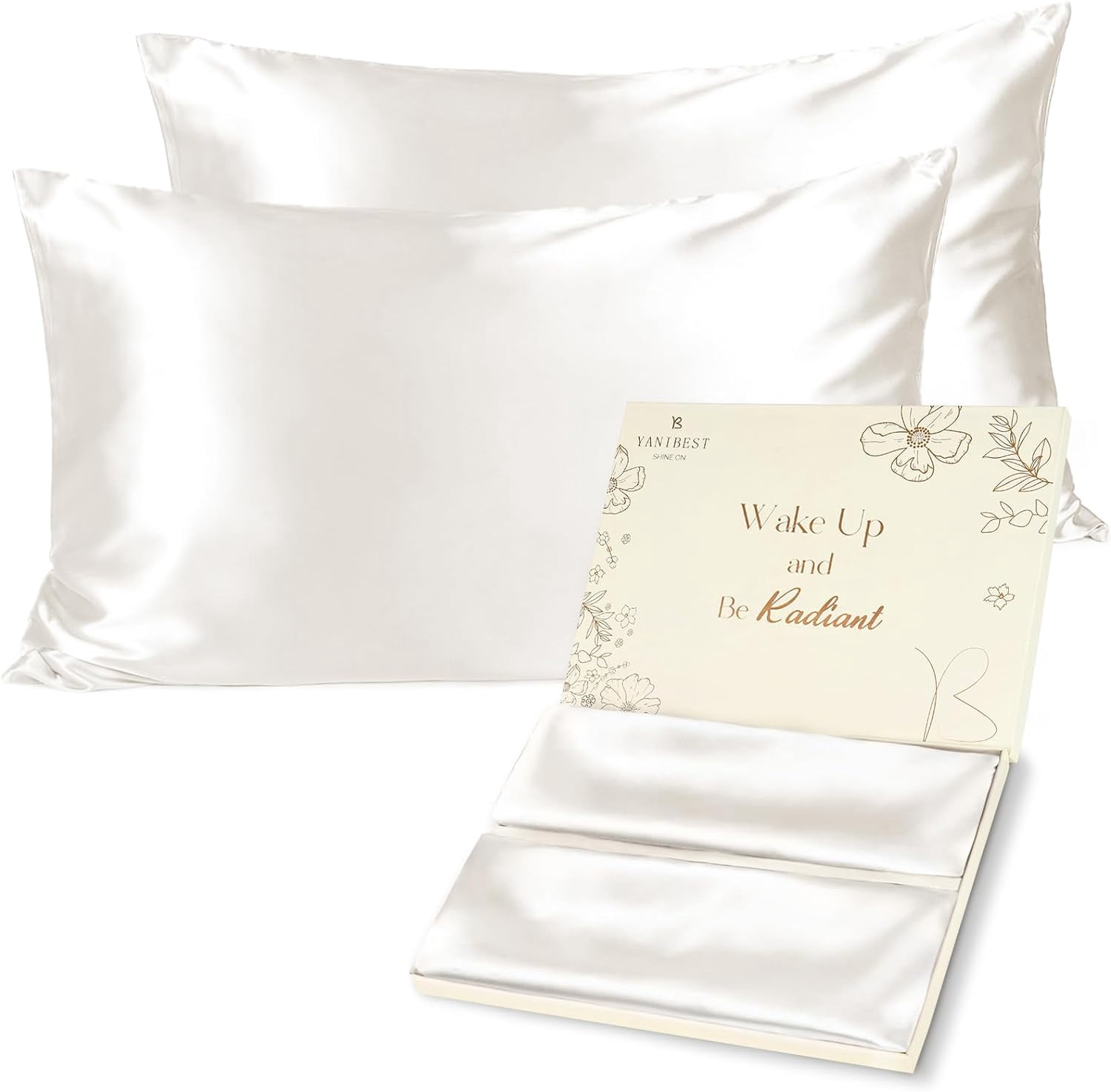 Satin Pillowcase, Silk Pillow Cases for Hair and Skin with Zipper, Standard Pillow Cases Set of 2 for 20"x26", Exquisite Packaging for Women Men