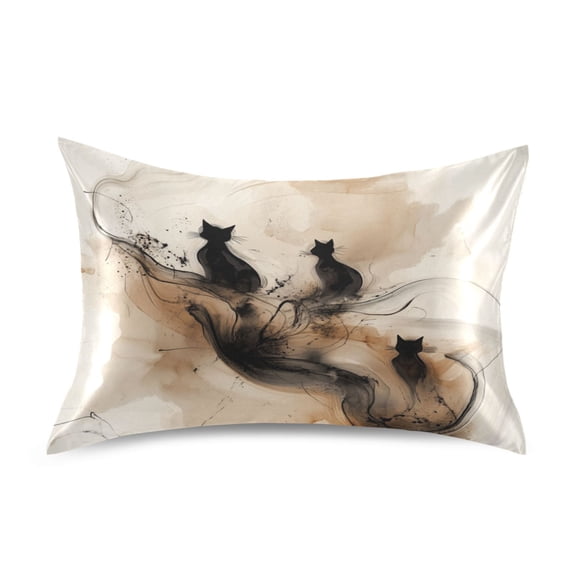 Satin Pillowcase Soft and Smooth Pillow Case for Hair and Skin Beige and Black Swirling Shapes