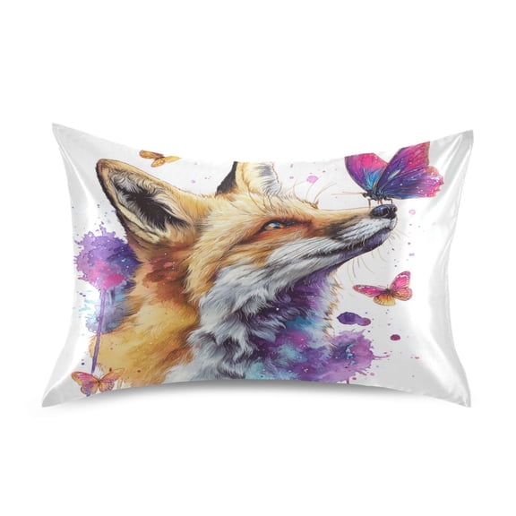 Satin Pillowcase Soft and Smooth Pillow Case for Hair and Skin Fox and Butterflies