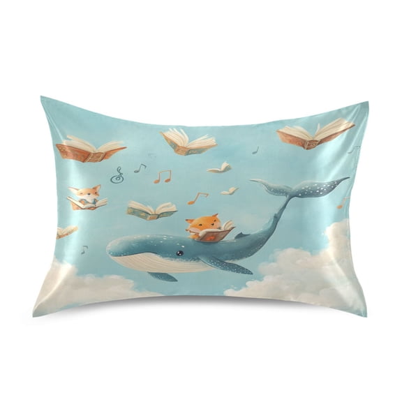 Satin Pillowcase Soft and Smooth Pillow Case for Hair and Skin Fox and Whale Carrying Books