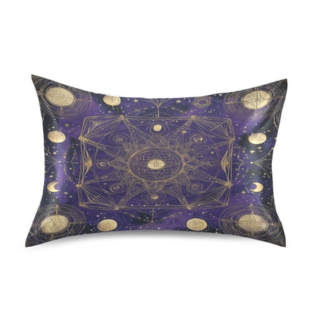 Satin Pillowcase Soft and Smooth Pillow Case for Hair and Skin Gold Celestial Pattern