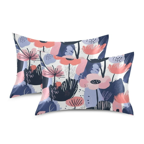 Satin Pillowcase Soft and Smooth Pillow Case for Hair and Skin Navy Blue Abstract Flowers