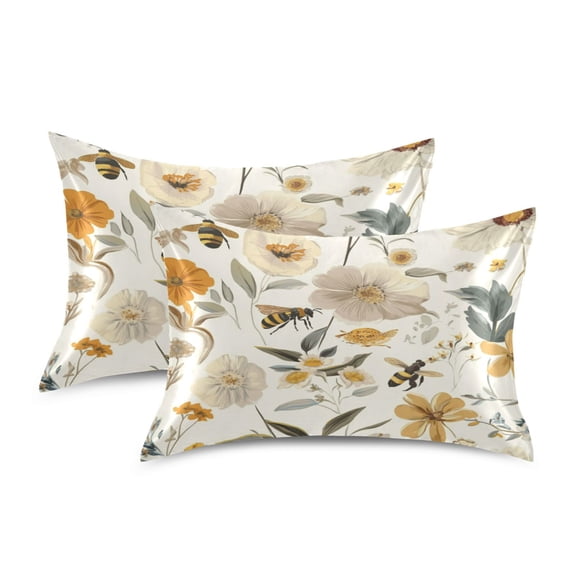 Satin Pillowcase Soft and Smooth Pillow Case for Hair and Skin Various Flowers and Bees