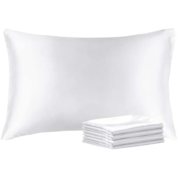 Satin Pillowcase with Zipper 4 Pack, White Pillow Cases Standard Size, Super Soft and Cooling Similar to Silk Pillow Cases, Gift for Women Men(20x26 Inches)