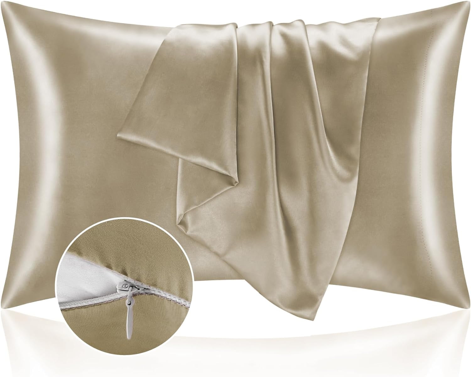 Satin Pillowcase with Zipper, Navy King Size Pillow Cases Set of 2 ...