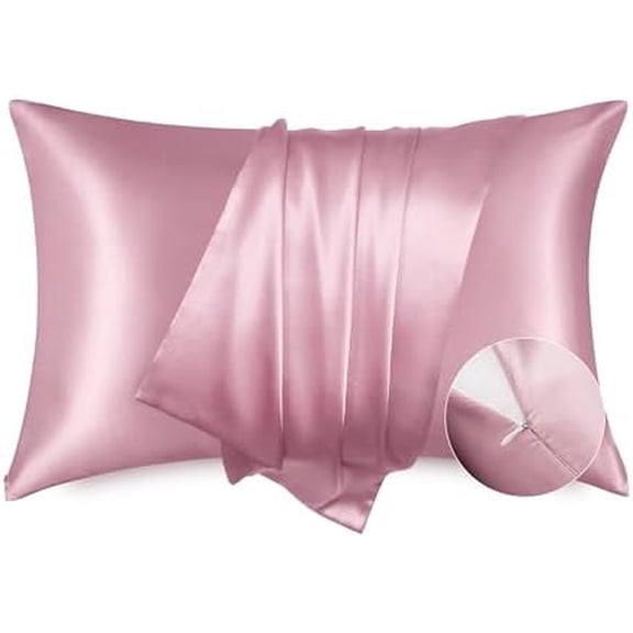 Satin Pillowcase with Zipper, Similar to Silk Pillow Cases 2 Pack, Satin King Size Pillow Cases Set of 2, Silky & Soft Pillow Cover for Hair and Skin, Gifts for Women Men, Pink, 20x36 Inches