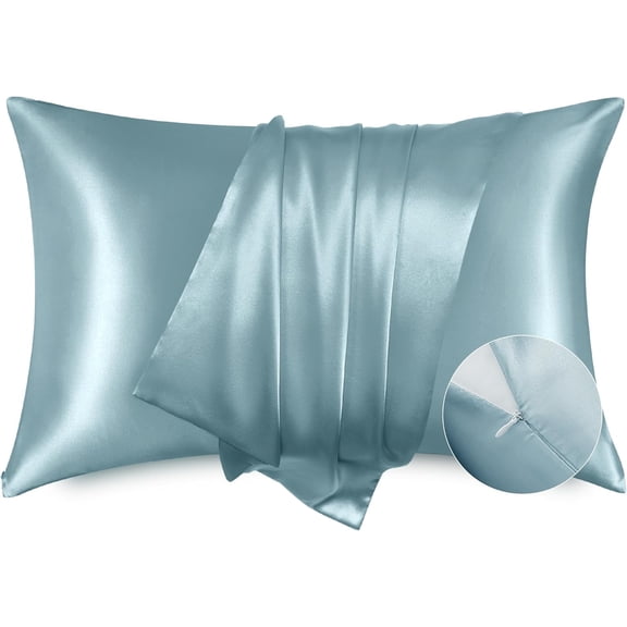 Satin Pillowcase with Zipper, Similar to Silk Pillow Cases 2 Pack, Satin Pillow Cases King, Silky & Soft Bedding Pillow Covers for Hair and Skin, Gifts for Women Men, Grey Blue, 20x36 Inches