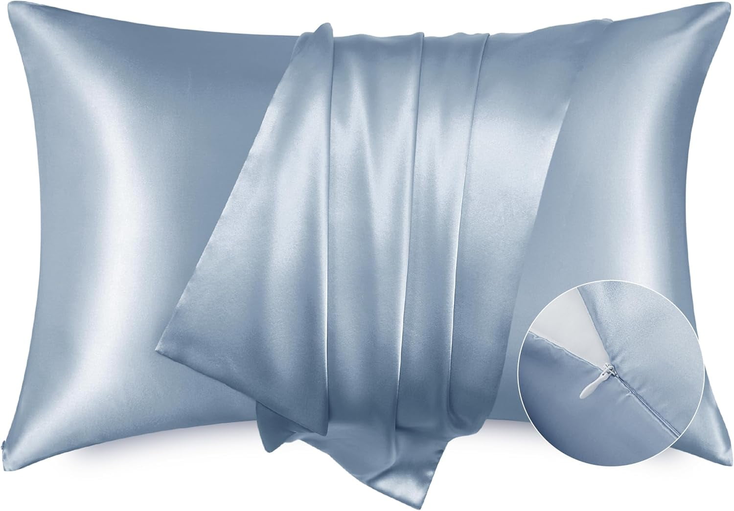 Satin Pillowcase with Zipper, Similar to Silk Pillow Cases 2 Pack, Satin Pillow Cases King, Silky & Soft Bedding Pillow Covers for Hair and Skin, Gifts for Women Men, Stone Blue, 20x36 Inches