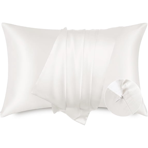 Satin Pillowcase with Zipper, Similar to Silk Pillow Cases 2 Pack, Silky & Soft Satin Pillow Cases Standard Size for Hair and Skin, Ivory Pillow Covers, Gifts for Women Men, 20x26 Inches