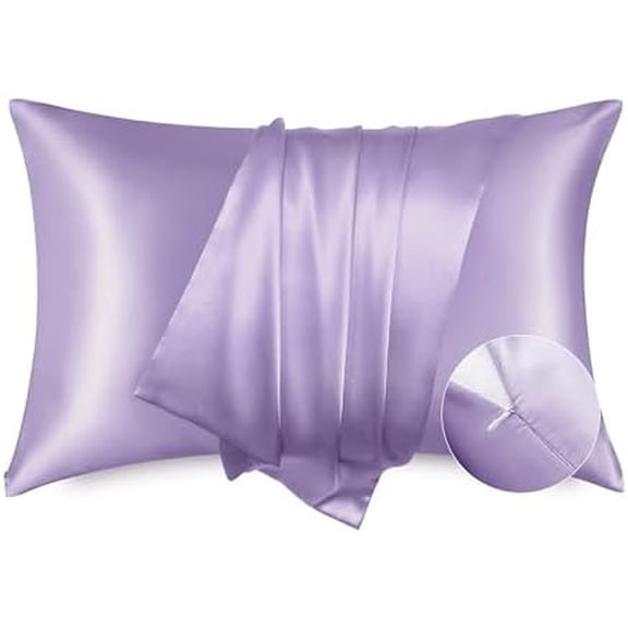 Satin Pillowcase with Zipper, Similar to Silk Pillow Cases 2 Pack, Silky & Soft Satin Pillow Cases Standard Size for Hair and Skin, Lavender Pillow Covers, Gifts for Women Men, 20x26 Inches