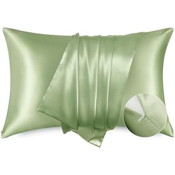 Satin Pillowcase with Zipper, Similar to Silk Pillow Cases 2 Pack, Silky & Soft Satin Pillow Cases Standard Size for Hair and Skin, Sage Green Pillow Covers, Gifts for Women Men, 20x26 Inches